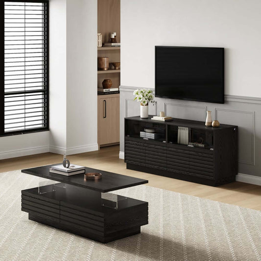 Modern Black MDF Coffee Table Set With Storage Drawers