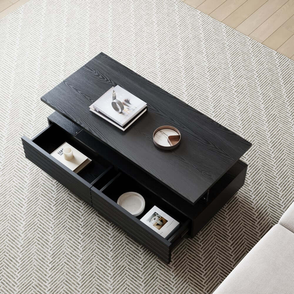 Modern Black MDF Coffee Table Set With Storage Drawers