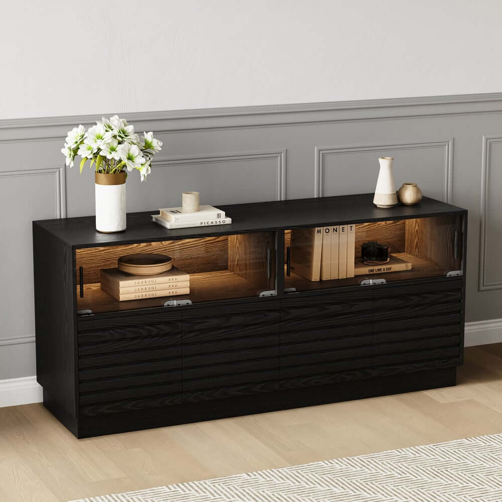 Modern Black MDF Coffee Table Set With Storage Drawers