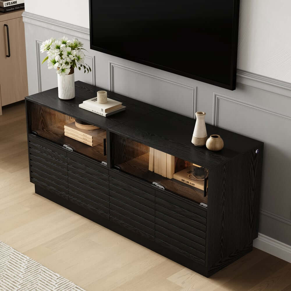 Modern Black MDF Coffee Table Set With Storage Drawers