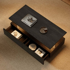 Modern Black MDF Coffee Table Set With Storage Drawers