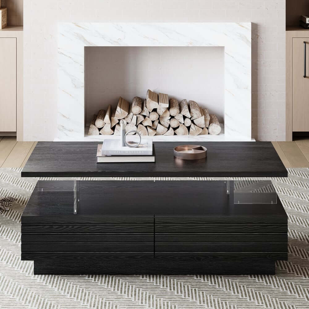 Modern Black MDF Coffee Table Set With Storage Drawers