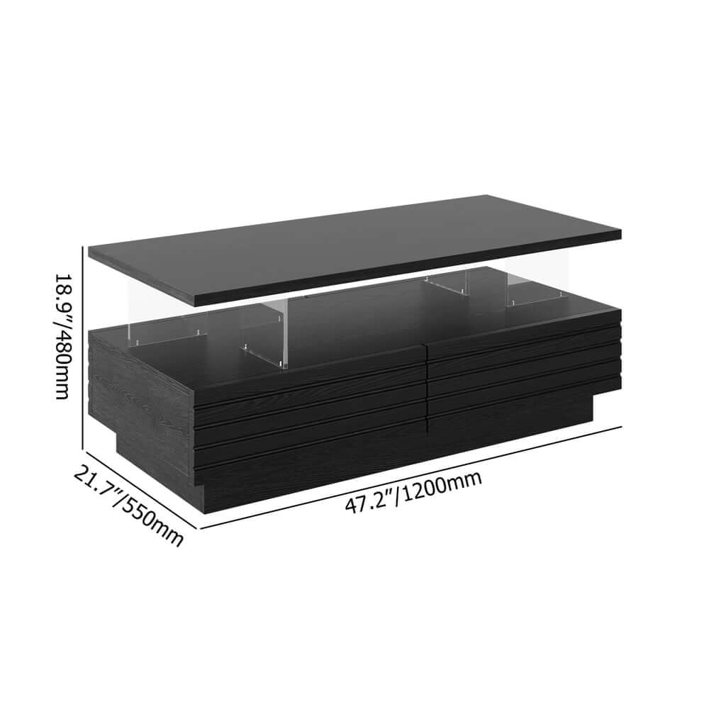 Modern Black MDF Coffee Table Set With Storage Drawers Dimensions