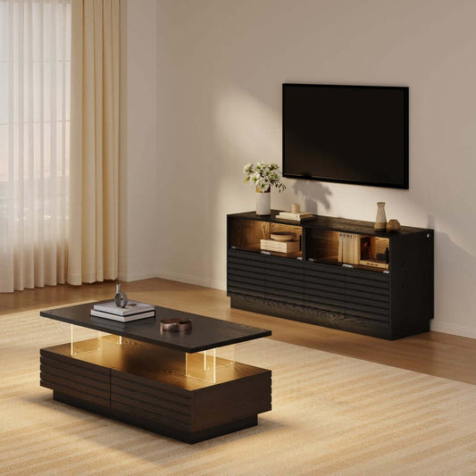 Modern Black MDF Coffee Table Set With Storage Drawers Main Product Image