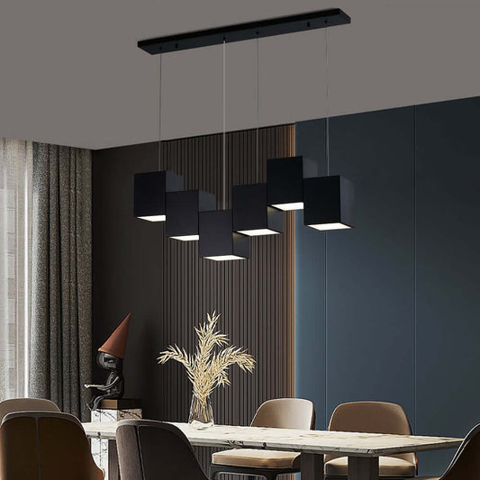 Modern Black Metal 6-Light Linear Kitchen Island Pendant Light
