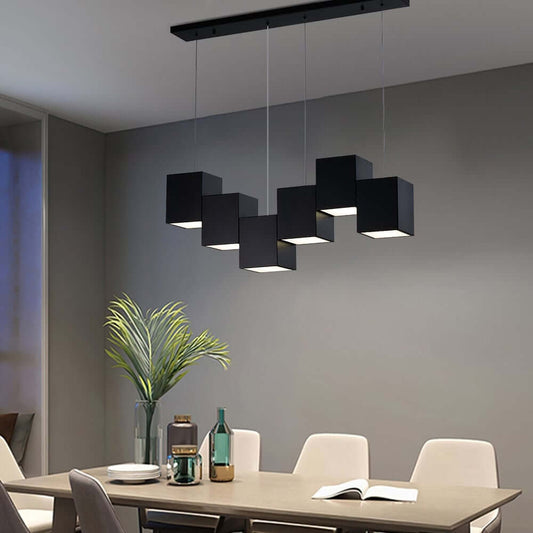 Modern Black Metal 6-Light Linear Kitchen Island Pendant Light Main Product Image
