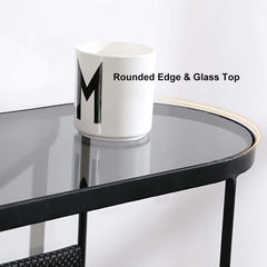 Modern Black Oval Glass End Table With Metal Frame