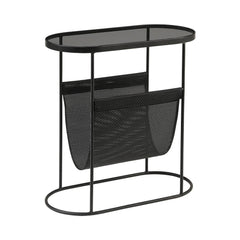 Modern Black Oval Glass End Table With Metal Frame