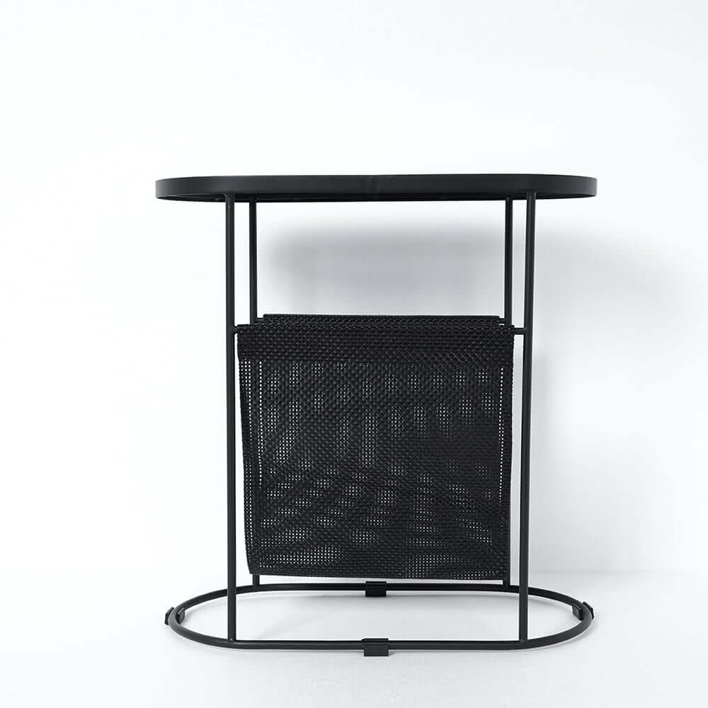 Modern Black Oval Glass End Table With Metal Frame