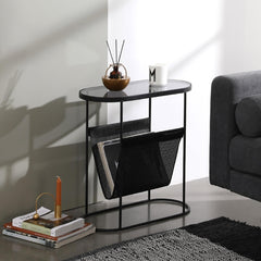 Modern Black Oval Glass End Table With Metal Frame