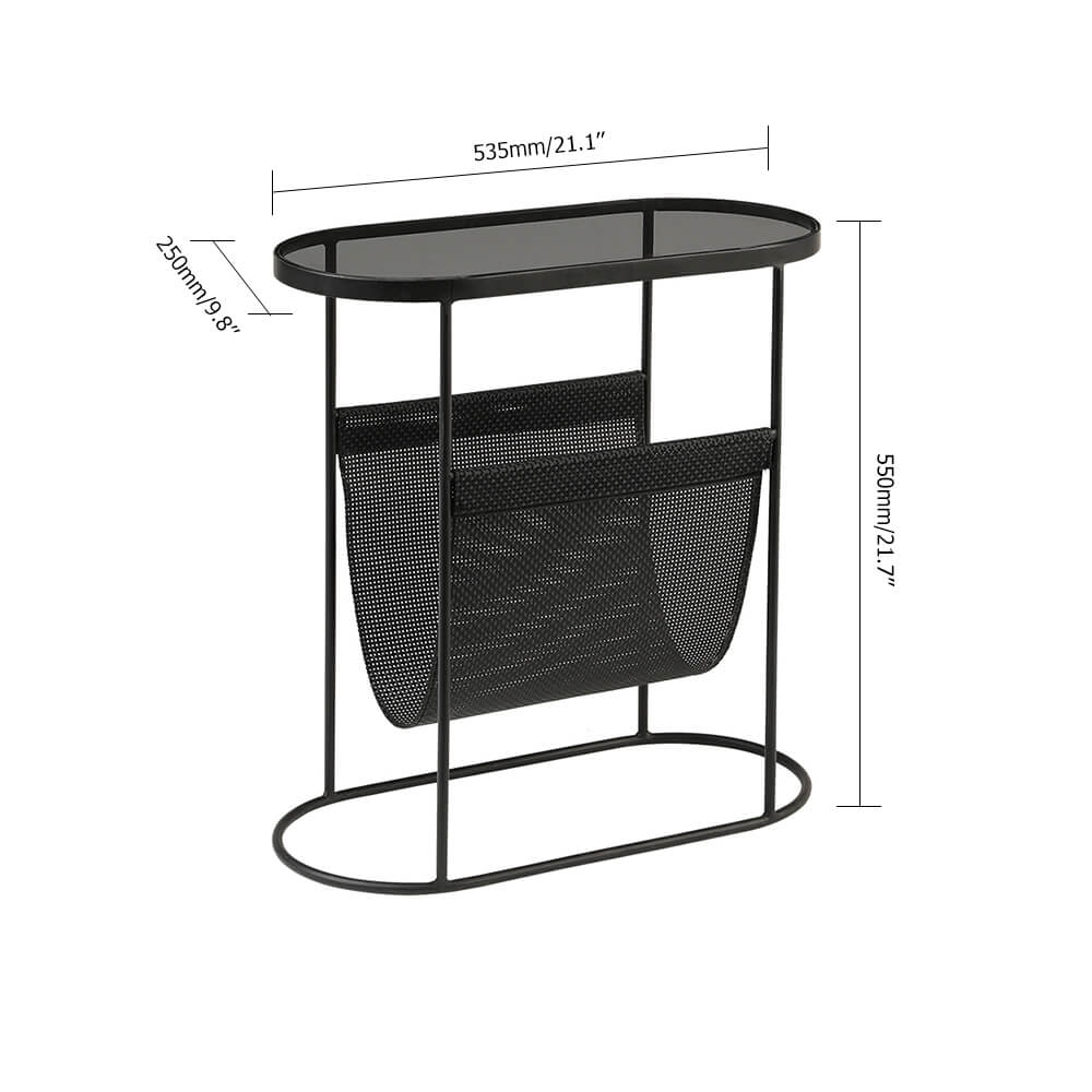 Modern Black Oval Glass End Table With Metal Frame Dimensions