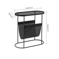 Modern Black Oval Glass End Table With Metal Frame Dimensions