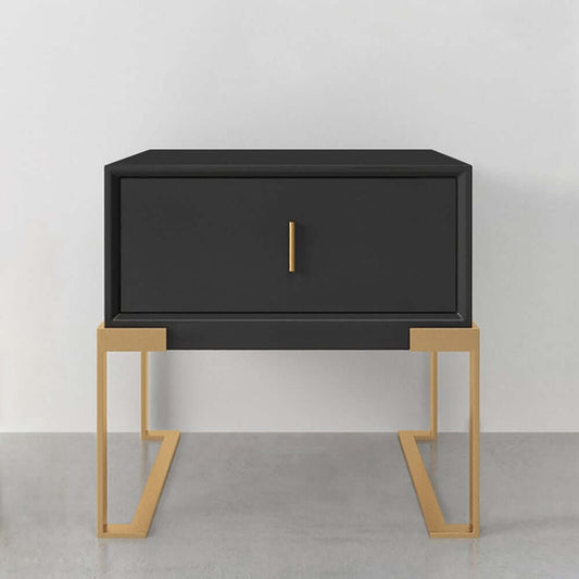 Modern Black Pine Wood Nightstand With Drawer