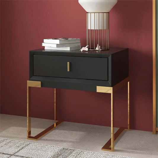 Modern Black Pine Wood Nightstand With Drawer Main Product Image