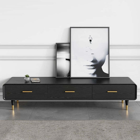 Modern Black Pine Wood TV Stand With Drawers Main Product Image