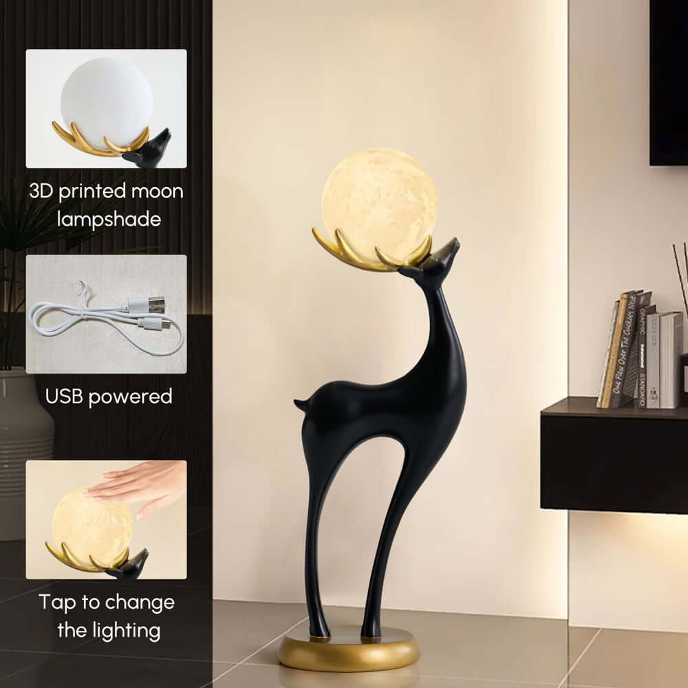 Modern Black Plastic Deer Floor Lamp with Dimmable Light