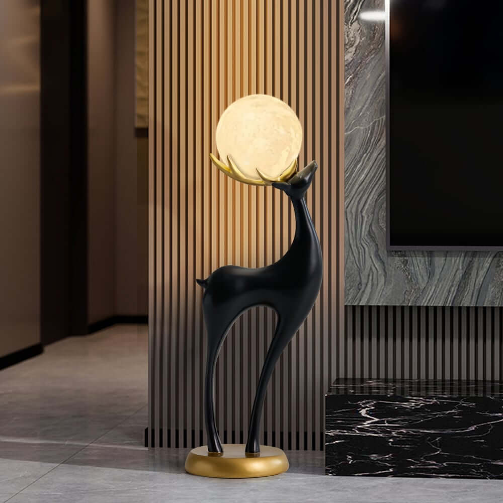 Modern Black Plastic Deer Floor Lamp with Dimmable Light