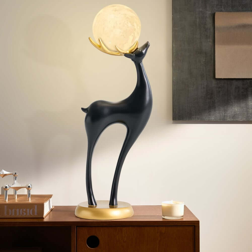 Modern Black Plastic Deer Floor Lamp with Dimmable Light