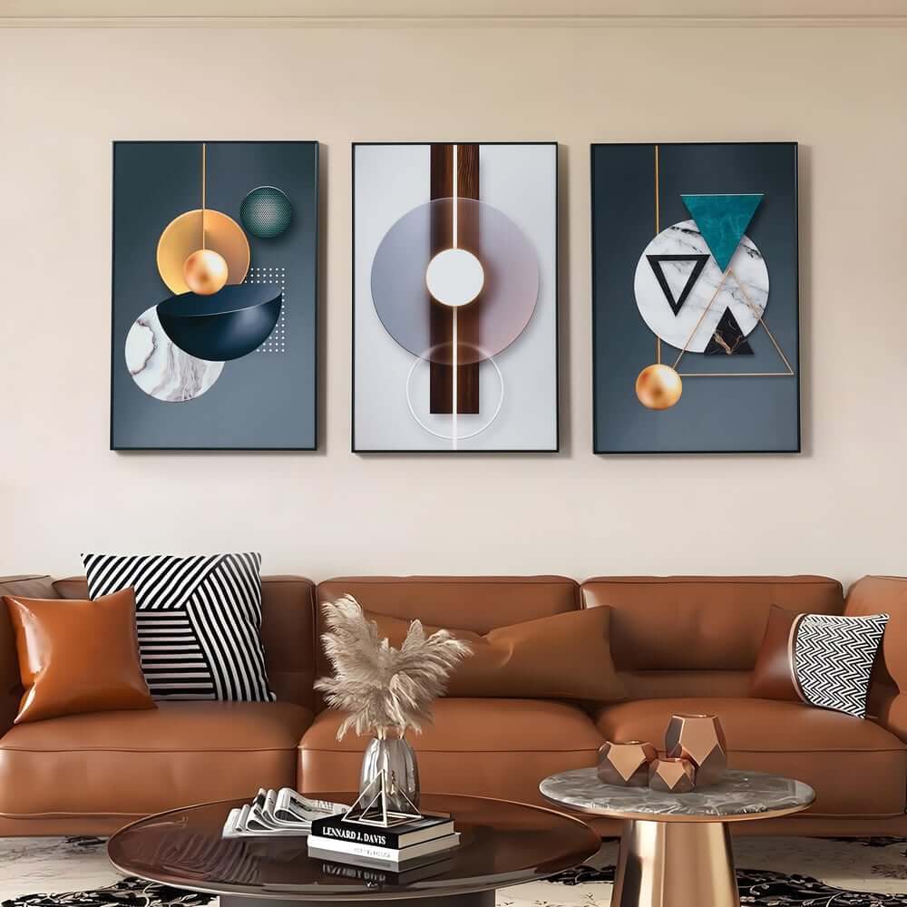 Modern Black Plastic Wall Art Set with Abstract Geometric Design