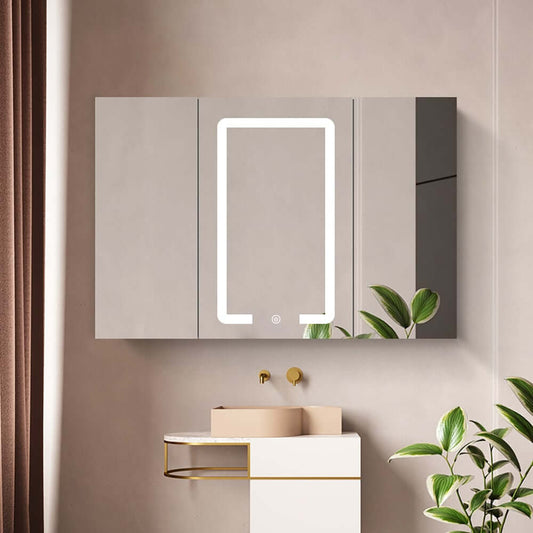 Modern Black Plywood LED Lighted Medicine Cabinet with Shelves