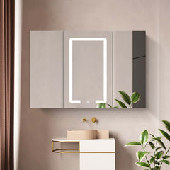 Modern Black Plywood LED Lighted Medicine Cabinet with Shelves