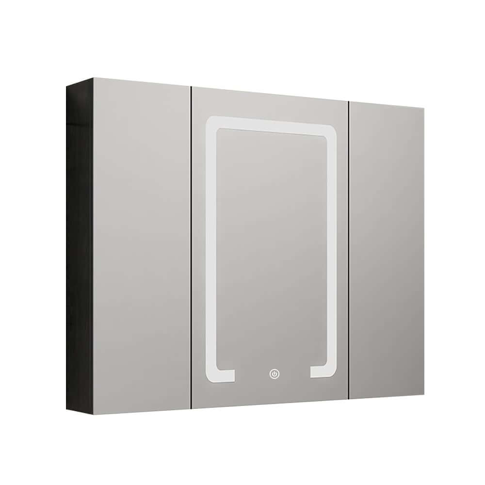 Modern Black Plywood LED Lighted Medicine Cabinet with Shelves
