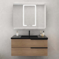Modern Black Plywood LED Lighted Medicine Cabinet with Shelves