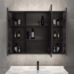 Modern Black Plywood LED Lighted Medicine Cabinet with Shelves