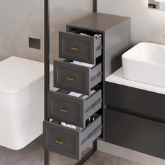 Modern Black Plywood Storage Cabinet with 4 Drawers