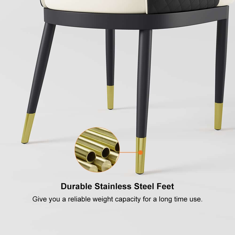 Modern Black PU Leather Arm Chairs With Gold Legs, Set Of 2