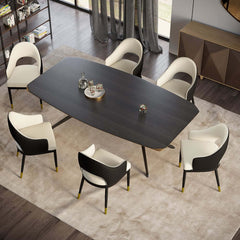 Modern Black PU Leather Arm Chairs With Gold Legs, Set Of 2