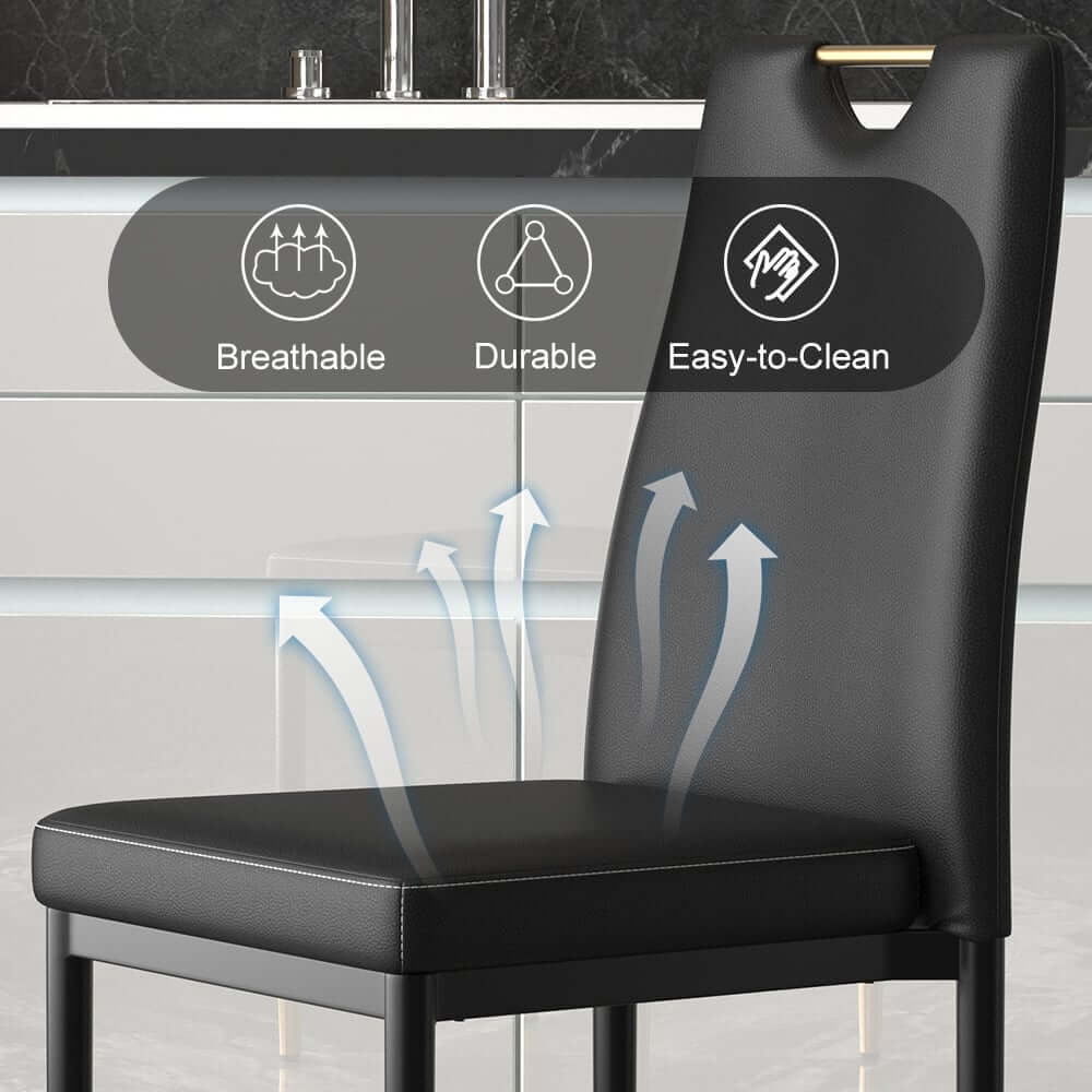 Modern Black PU Leather Side Chairs With Gold Legs, Set of 2