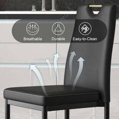 Modern Black PU Leather Side Chairs With Gold Legs, Set of 2