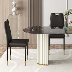 Modern Black PU Leather Side Chairs With Gold Legs, Set of 2