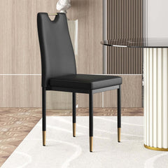 Modern Black PU Leather Side Chairs With Gold Legs, Set of 2