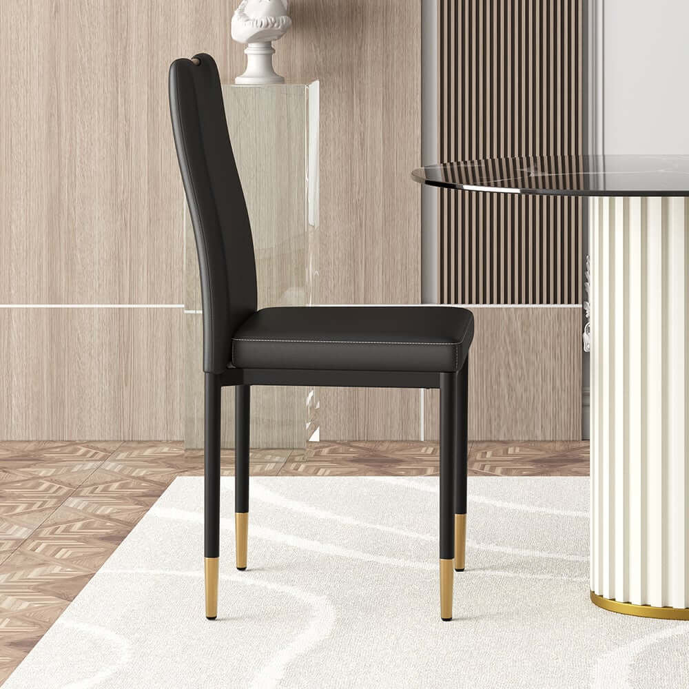 Modern Black PU Leather Side Chairs With Gold Legs, Set of 2