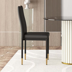 Modern Black PU Leather Side Chairs With Gold Legs, Set of 2