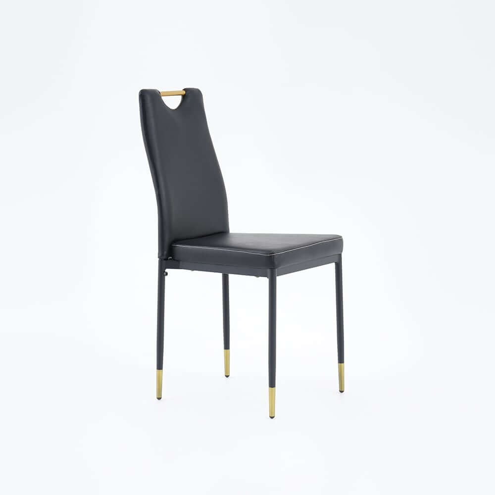 Modern Black PU Leather Side Chairs With Gold Legs, Set of 2