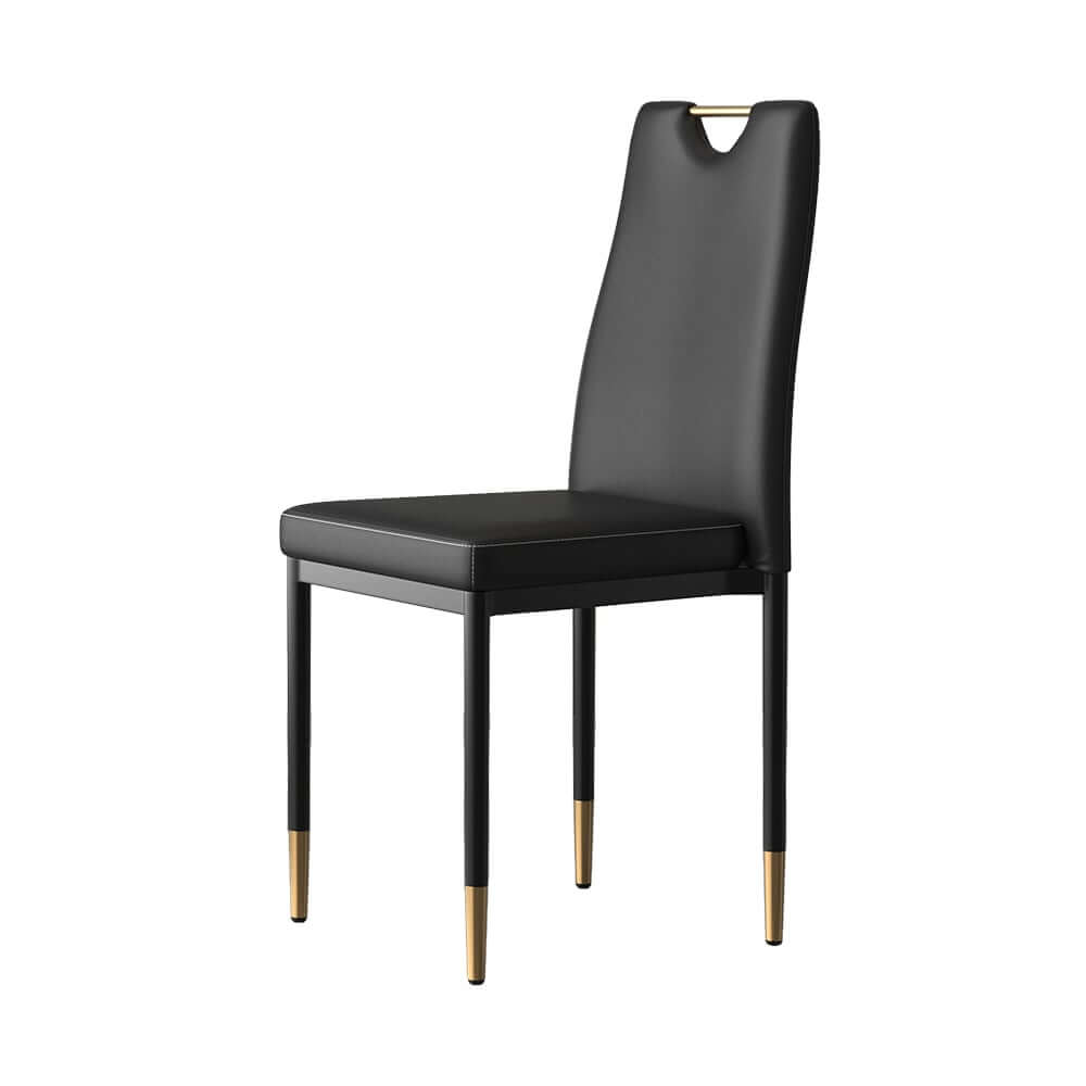 Modern Black PU Leather Side Chairs With Gold Legs, Set of 2