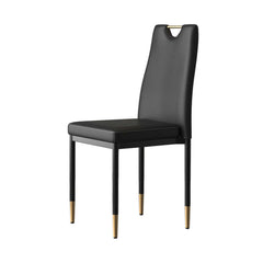 Modern Black PU Leather Side Chairs With Gold Legs, Set of 2