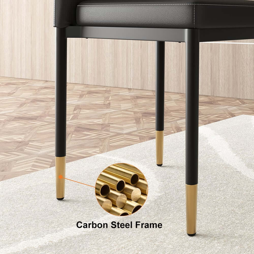 Modern Black PU Leather Side Chairs With Gold Legs, Set of 2