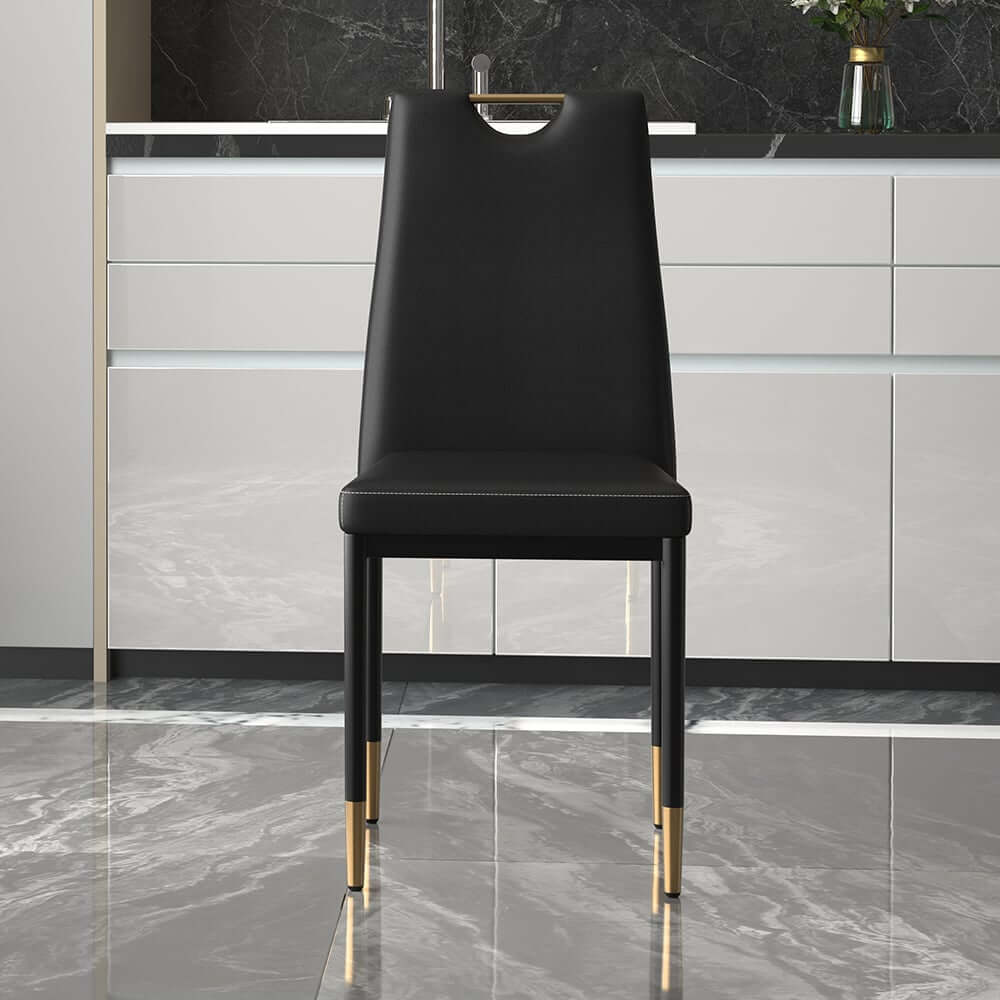 Modern Black PU Leather Side Chairs With Gold Legs, Set of 2