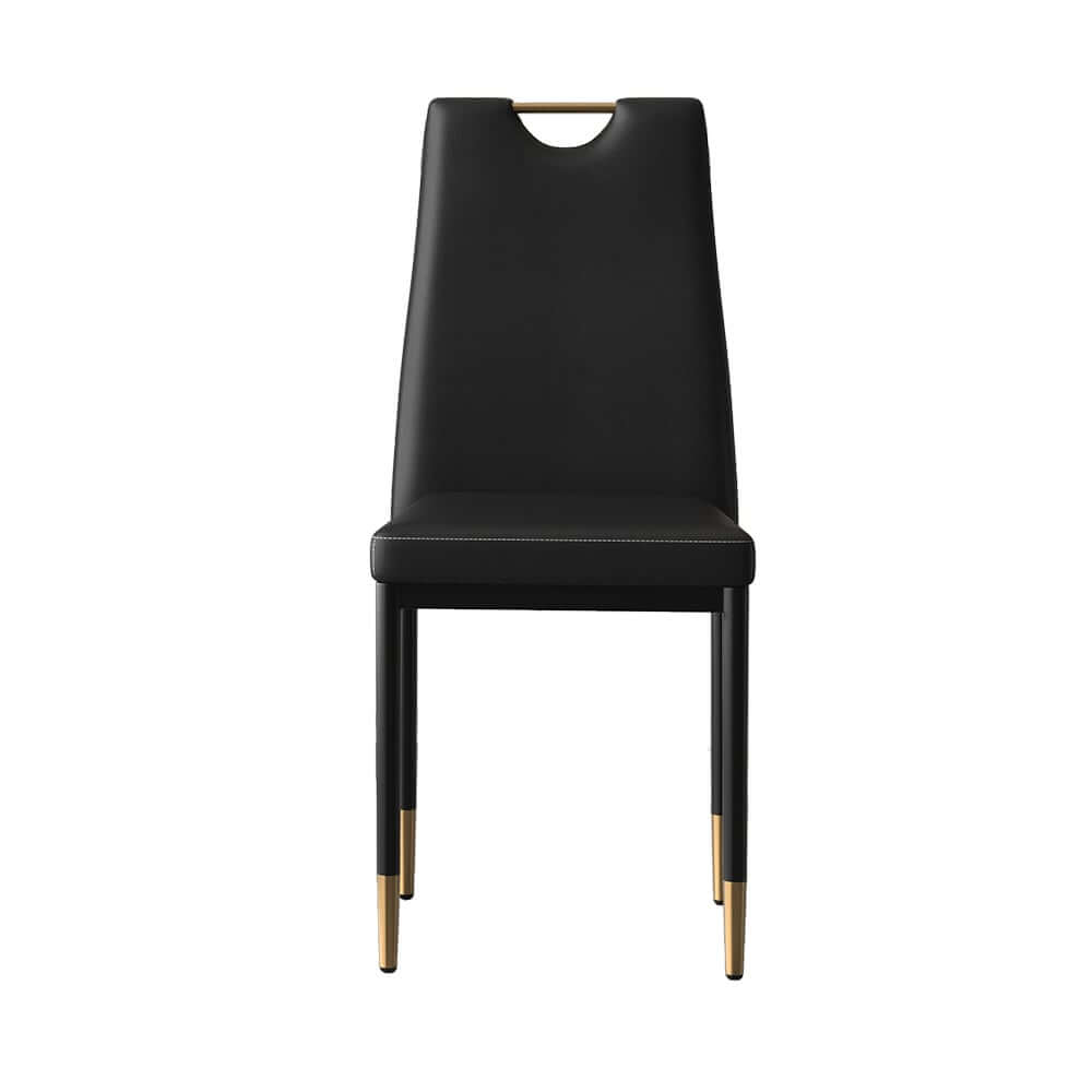 Modern Black PU Leather Side Chairs With Gold Legs, Set of 2