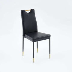 Modern Black PU Leather Side Chairs With Gold Legs, Set of 2