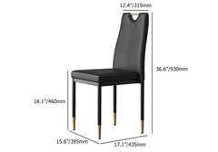 Modern Black PU Leather Side Chairs With Gold Legs, Set of 2 Dimensions