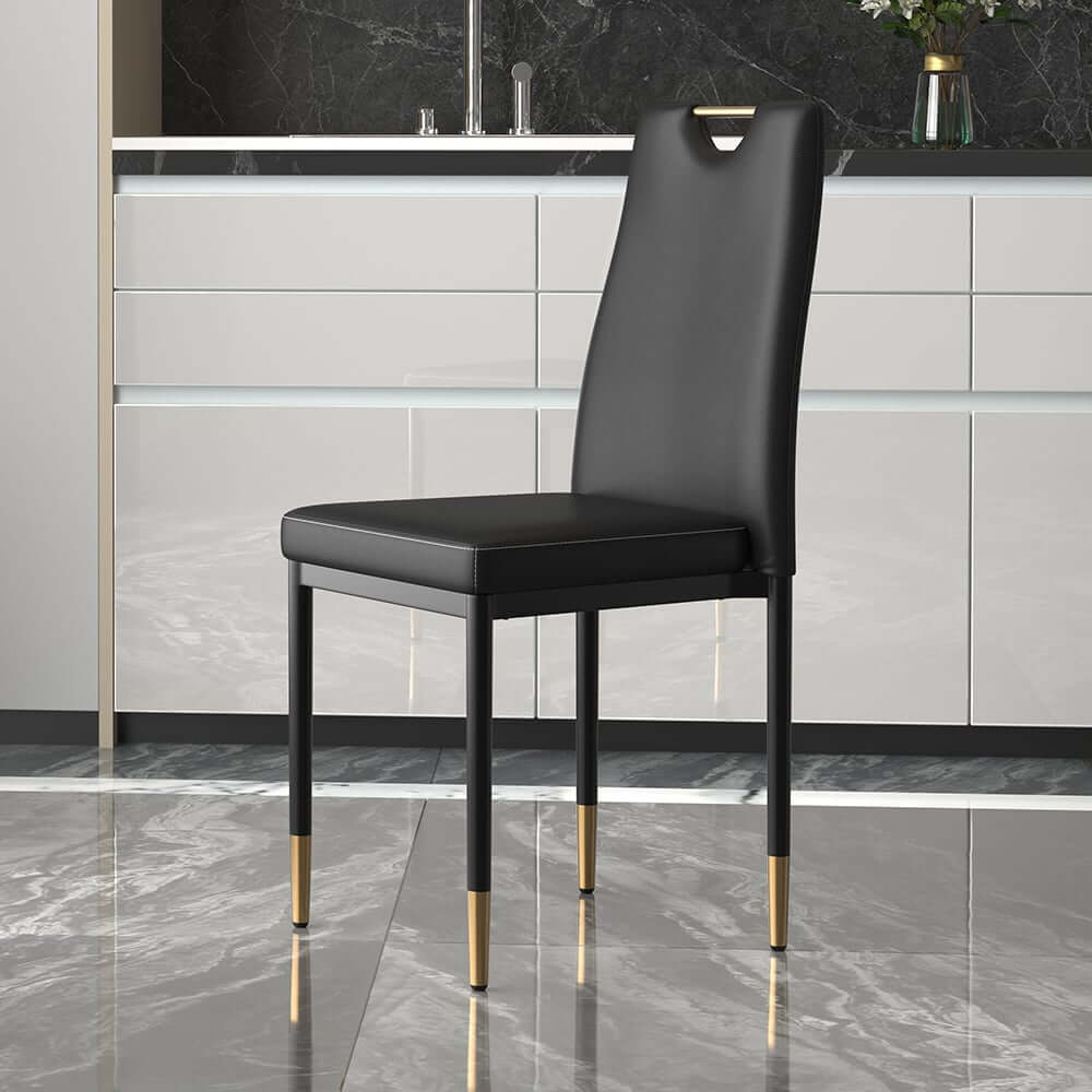 Modern Black PU Leather Side Chairs With Gold Legs, Set of 2 Main Product Image