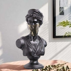 Modern Black Resin Sculpture with LED Accent – Greek Goddess Bust