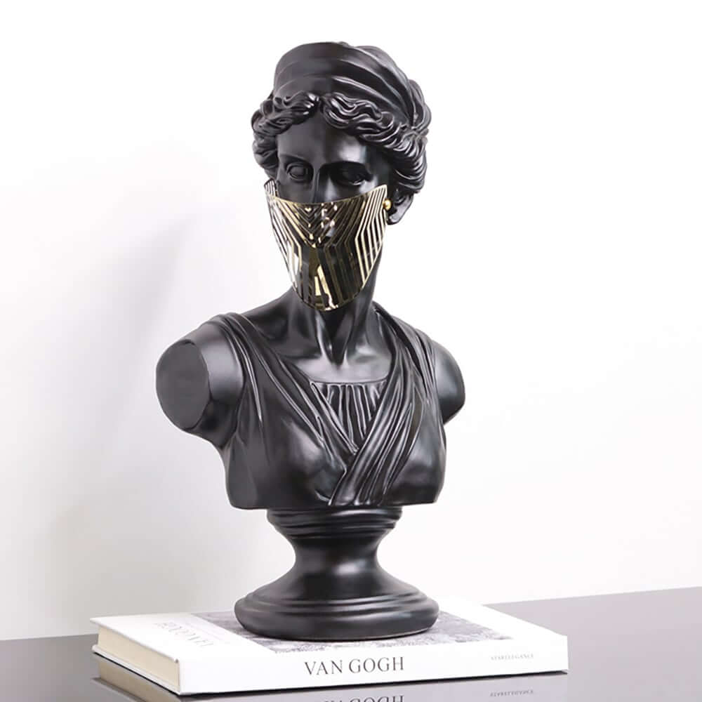 Modern Black Resin Sculpture with LED Accent – Greek Goddess Bust