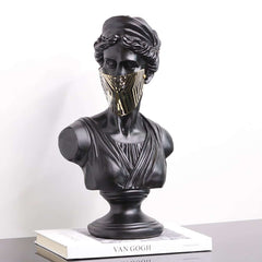 Modern Black Resin Sculpture with LED Accent – Greek Goddess Bust