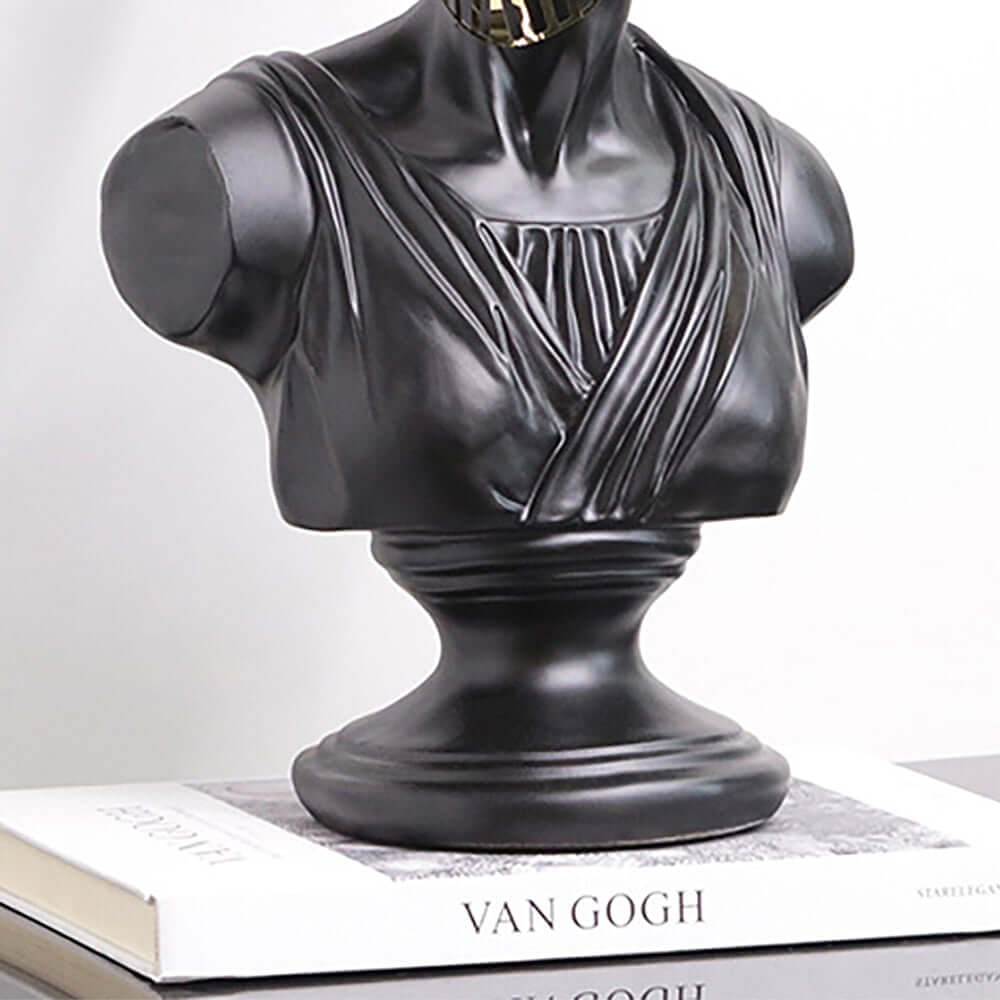 Modern Black Resin Sculpture with LED Accent – Greek Goddess Bust